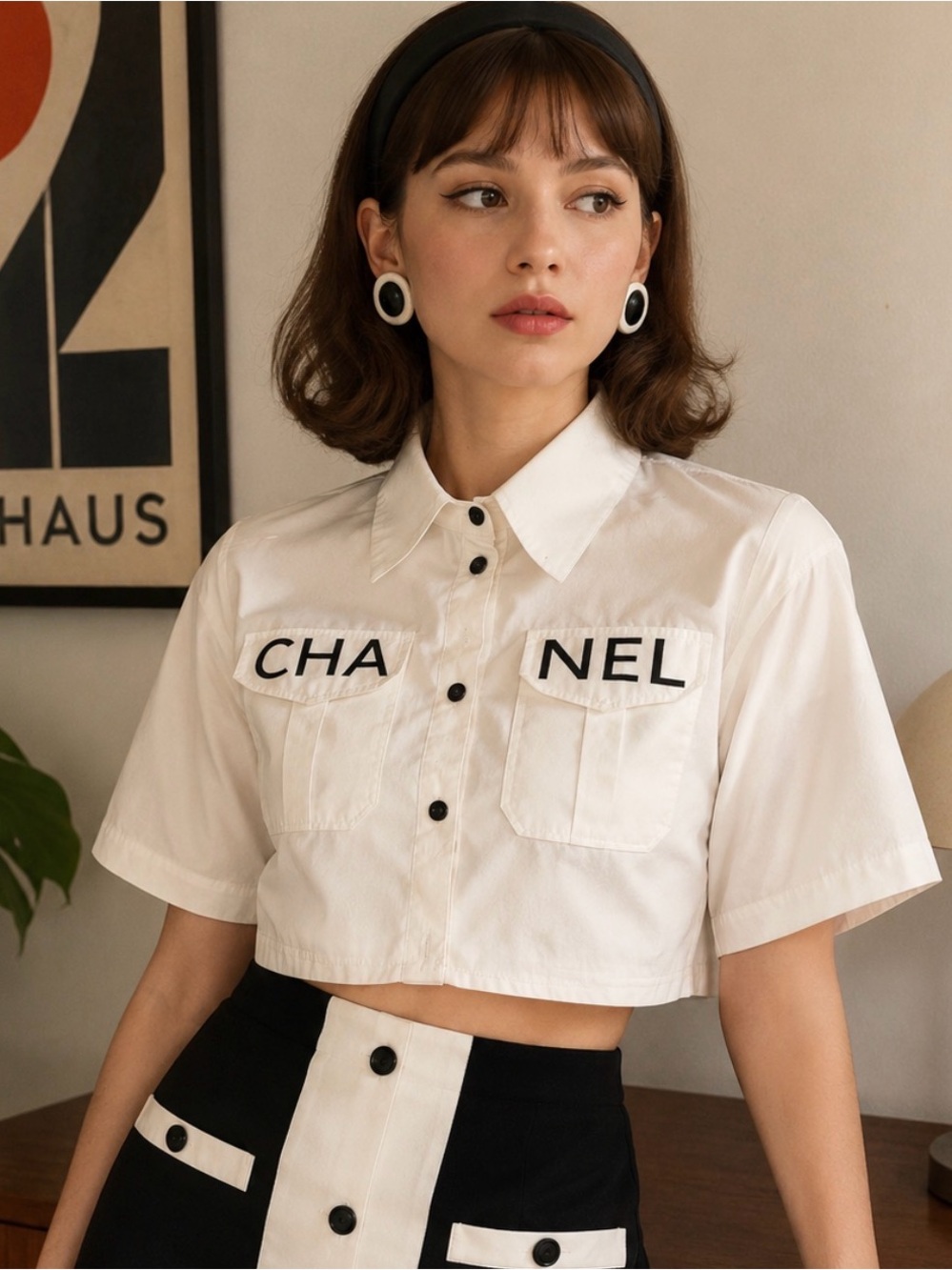 White Cropped Button Front Shirt